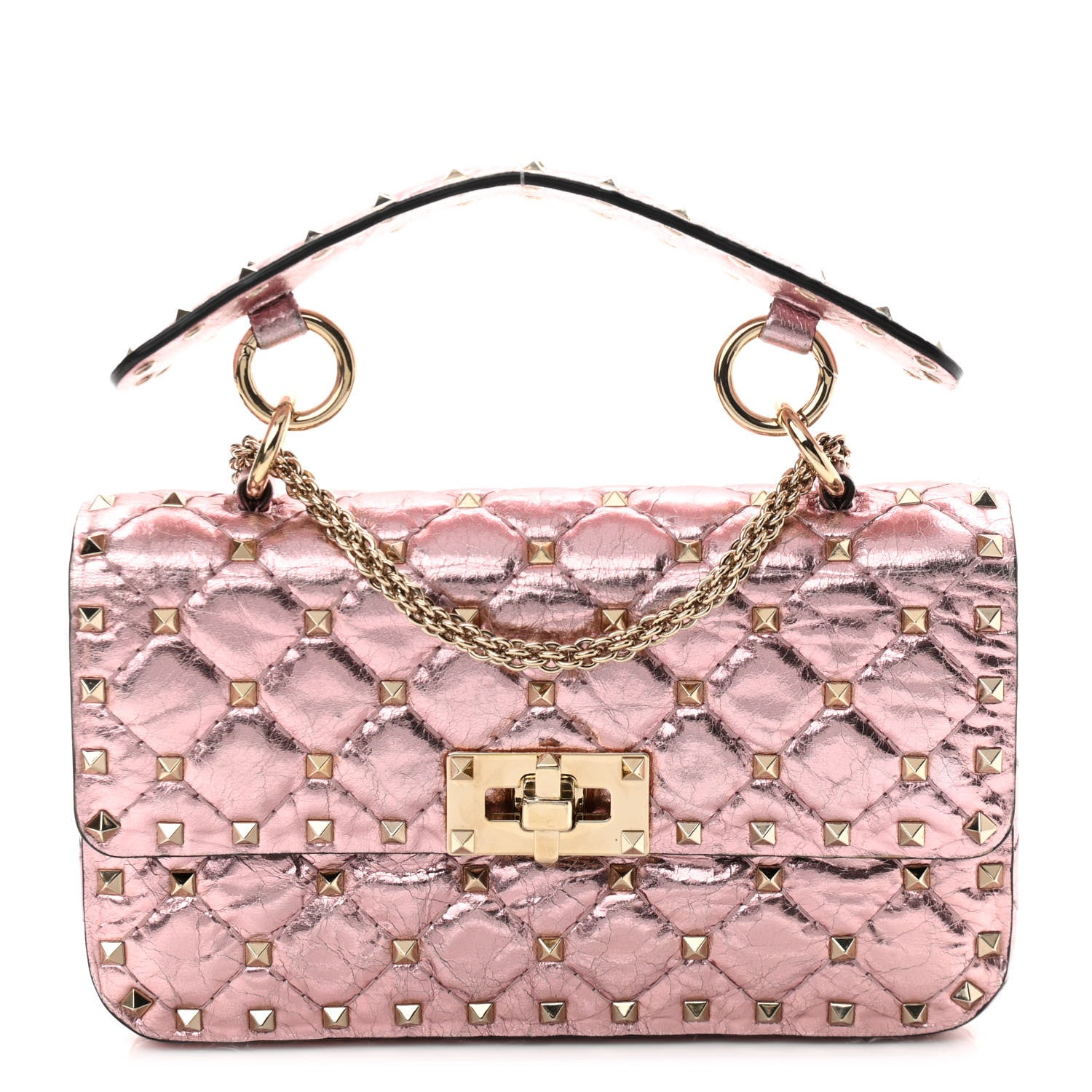 Valentino Garavani Metallic Wrinkled Lambskin Small Rockstud Spike Shoulder Bag Lipstick 1 of 10
