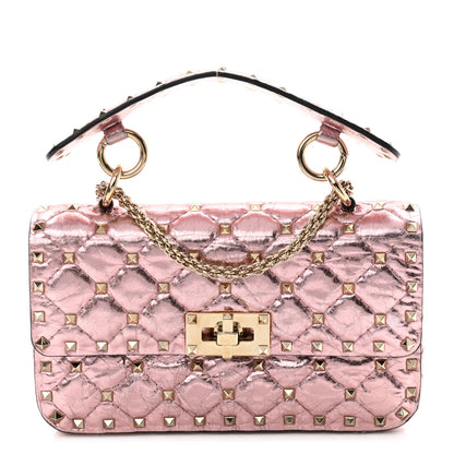 Valentino Garavani Metallic Wrinkled Lambskin Small Rockstud Spike Shoulder Bag Lipstick 1 of 10