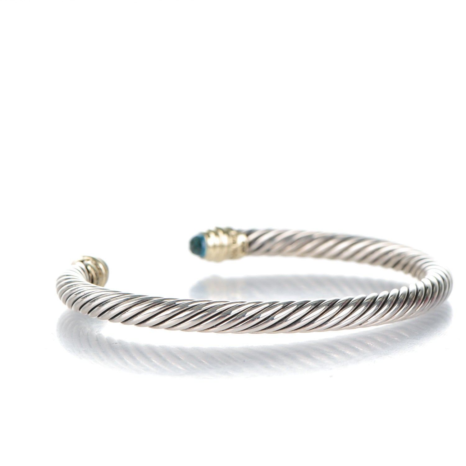 David Yurman Sterling Silver 14K Yellow Gold Blue Topaz 5mm Cable Classics Petite Color Bracelet 3 of 4