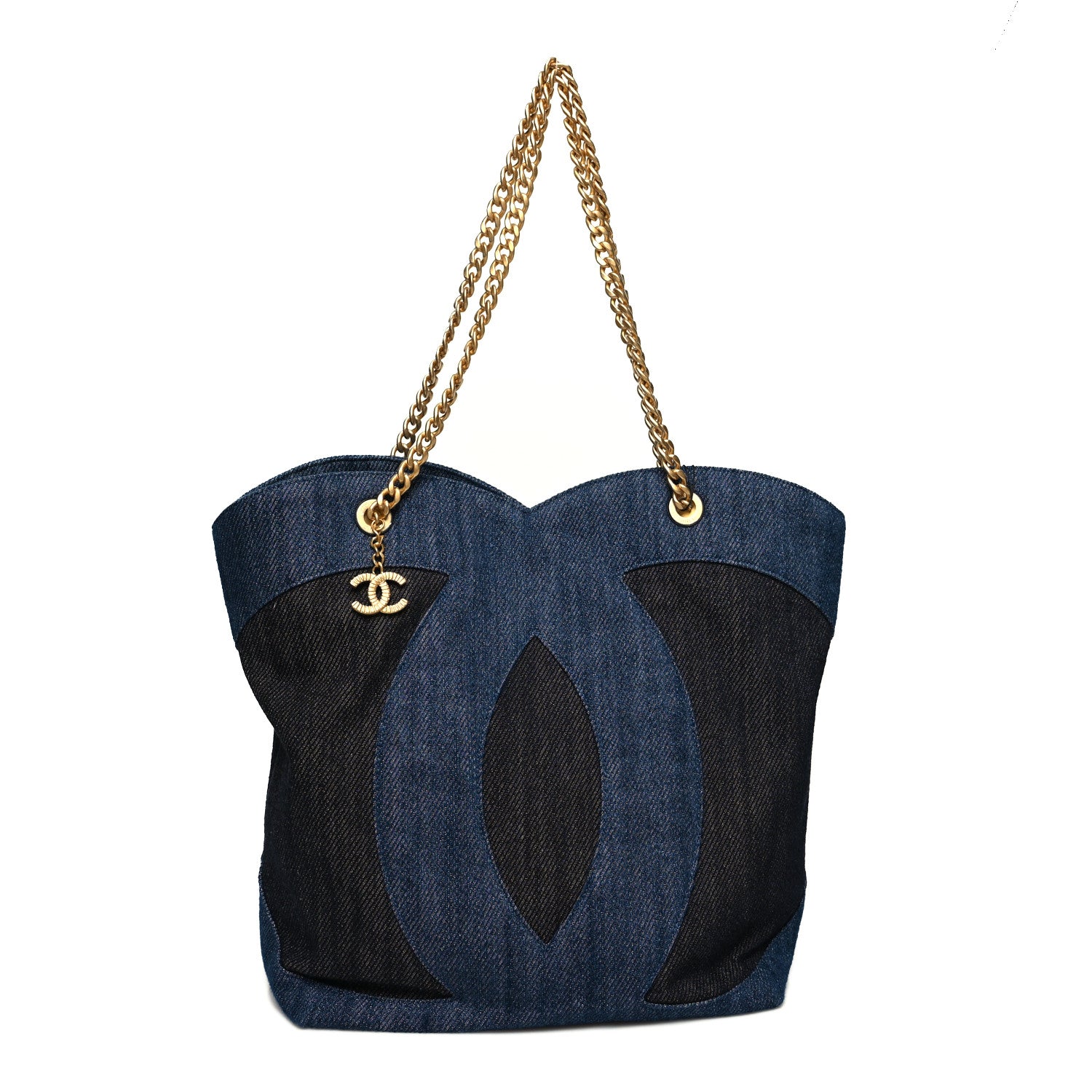 Chanel Denim Large Two Tone CC Shopping Tote Blue 3 of 12