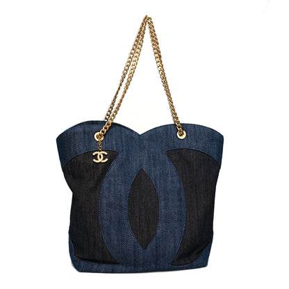 Chanel Denim Large Two Tone CC Shopping Tote Blue 3 of 12