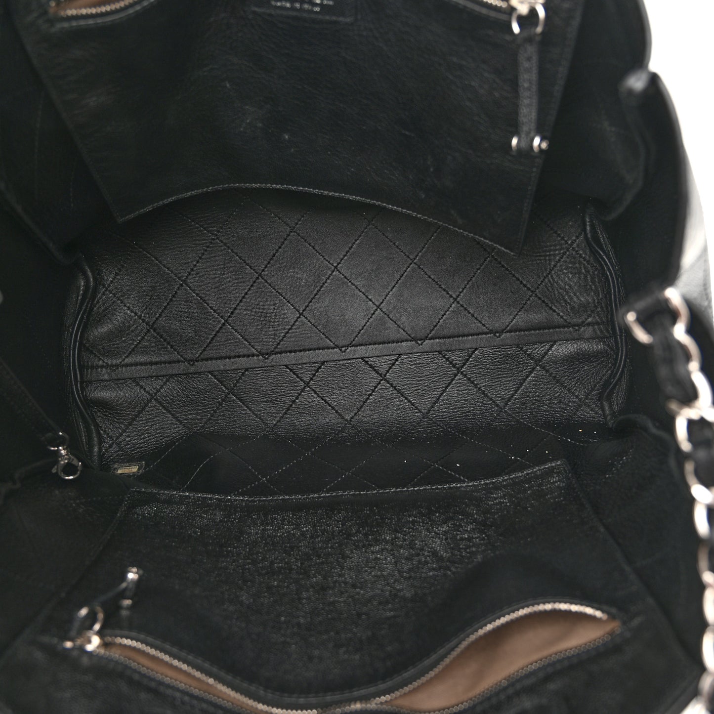 Caviar Stitched Large Lady Coco Shopping Tote Black