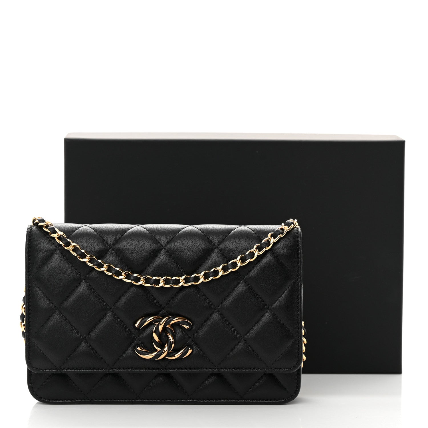 Chanel Lambskin Quilted Twisted CC Wallet On Chain WOC Black 14 of 14
