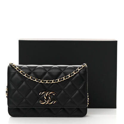 Chanel Lambskin Quilted Twisted CC Wallet On Chain WOC Black 14 of 14