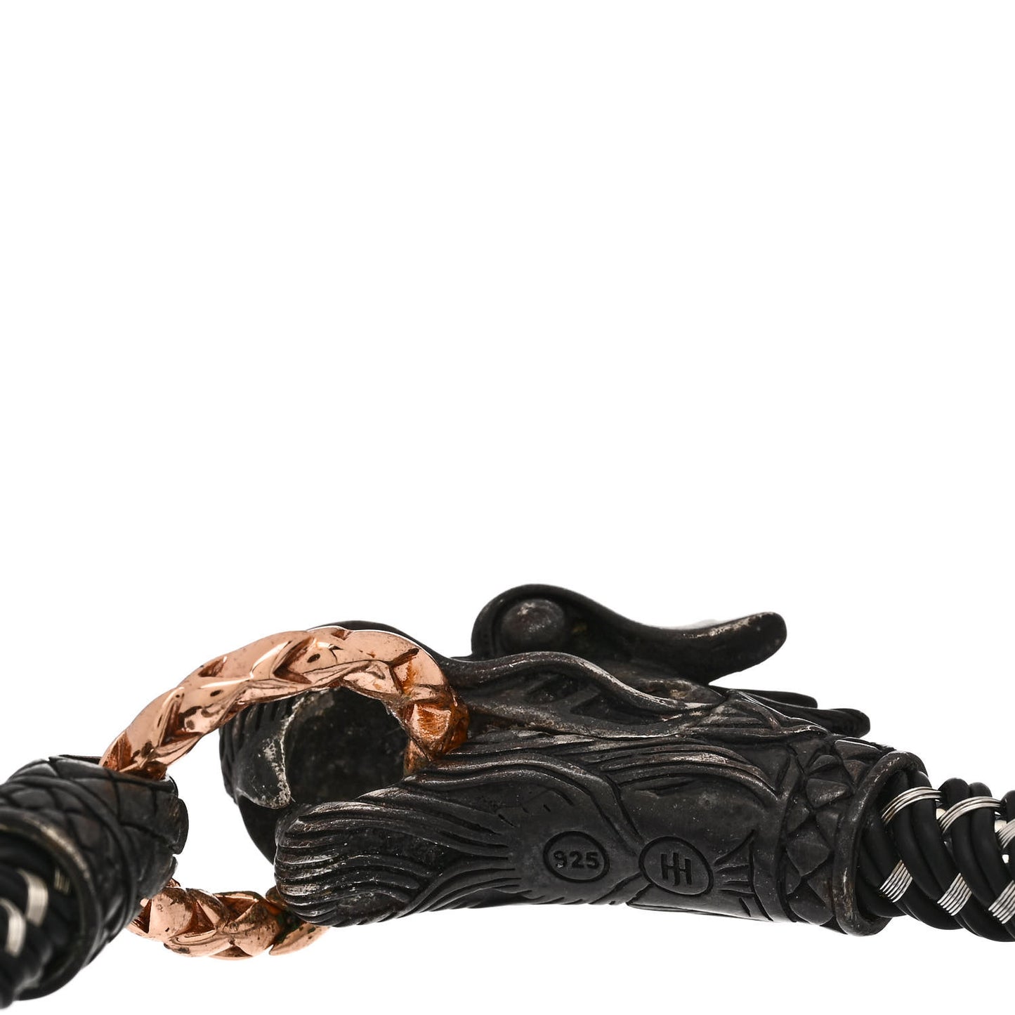 Sterling Silver Bronze Leather Naga Dragon Cord Bracelet