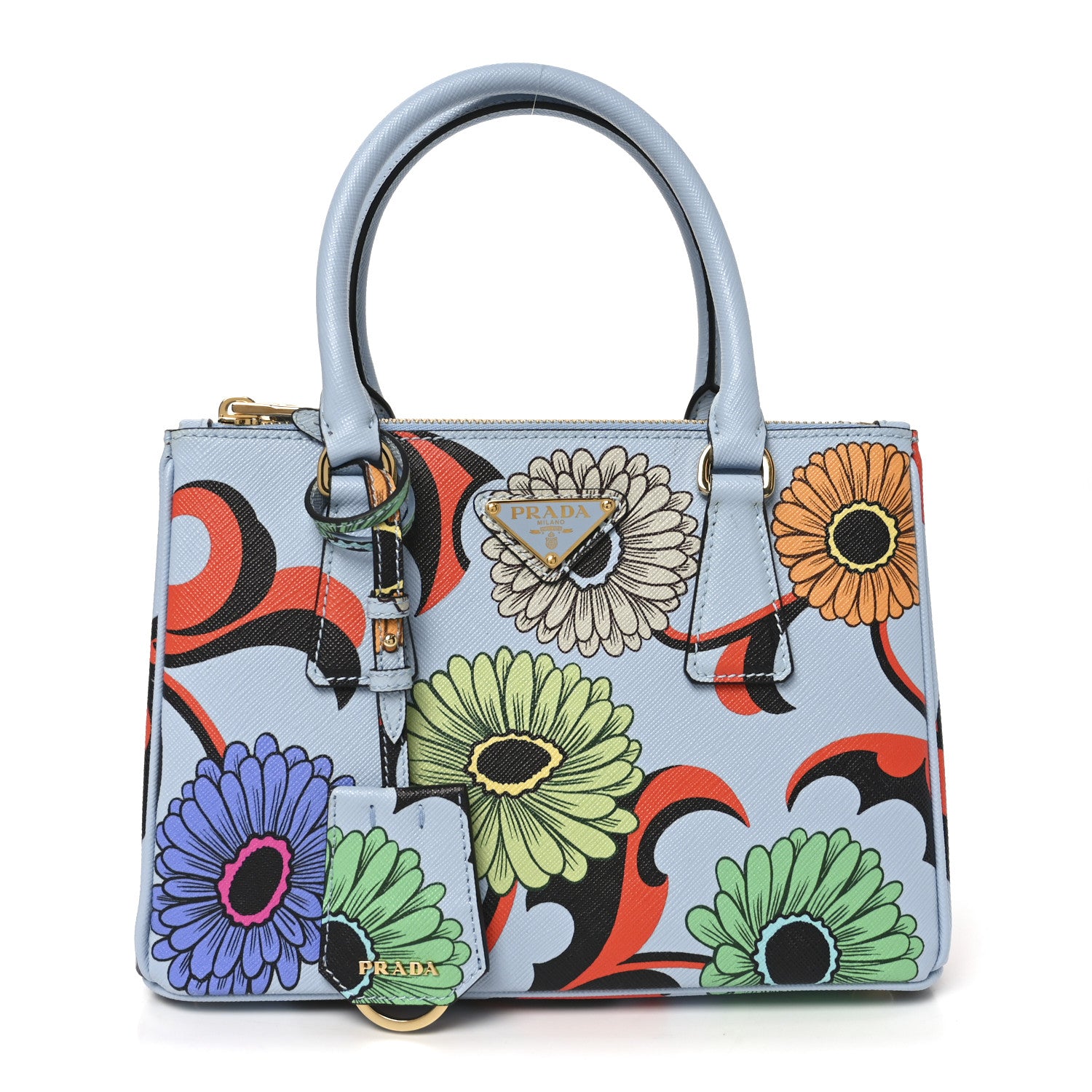 Prada Saffiano Lux Floral Print Small Galleria Double Zip Tote