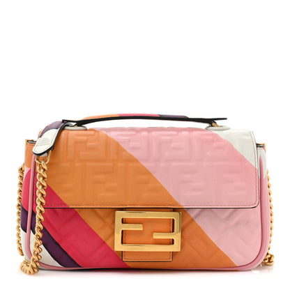 Fendi Nappa FF Embossed Line Print Midi Chain Baguette White Multicolor 1 of 10