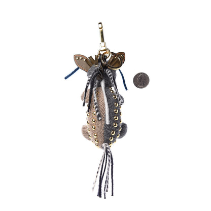 Burberry Calfskin Wool Cashmere Studded Mabel The Donkey Bag Charm Grey Multicolor 2 of 5