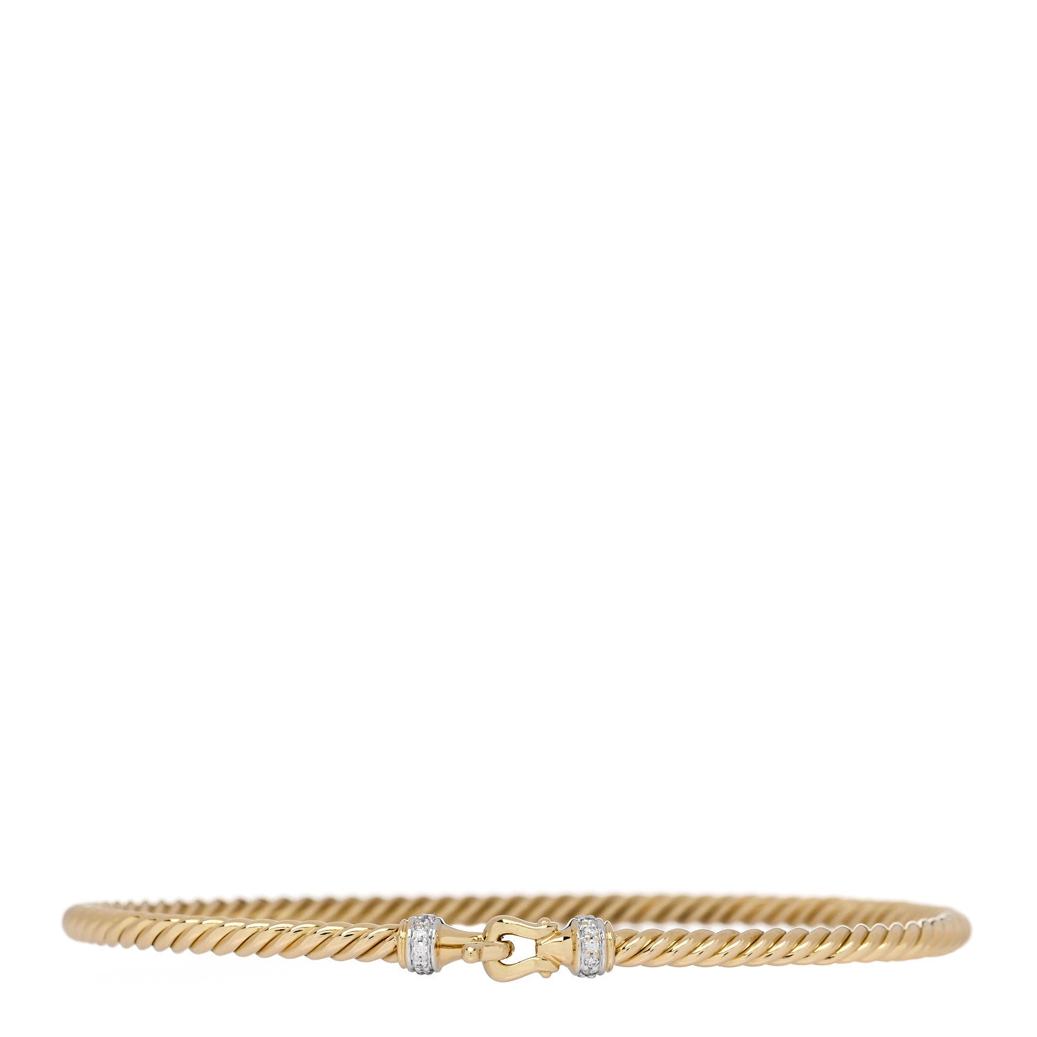 David Yurman 18K Yellow Gold Diamond 2.6mm Cable Collectibles Buckle Bracelet 1 of 5