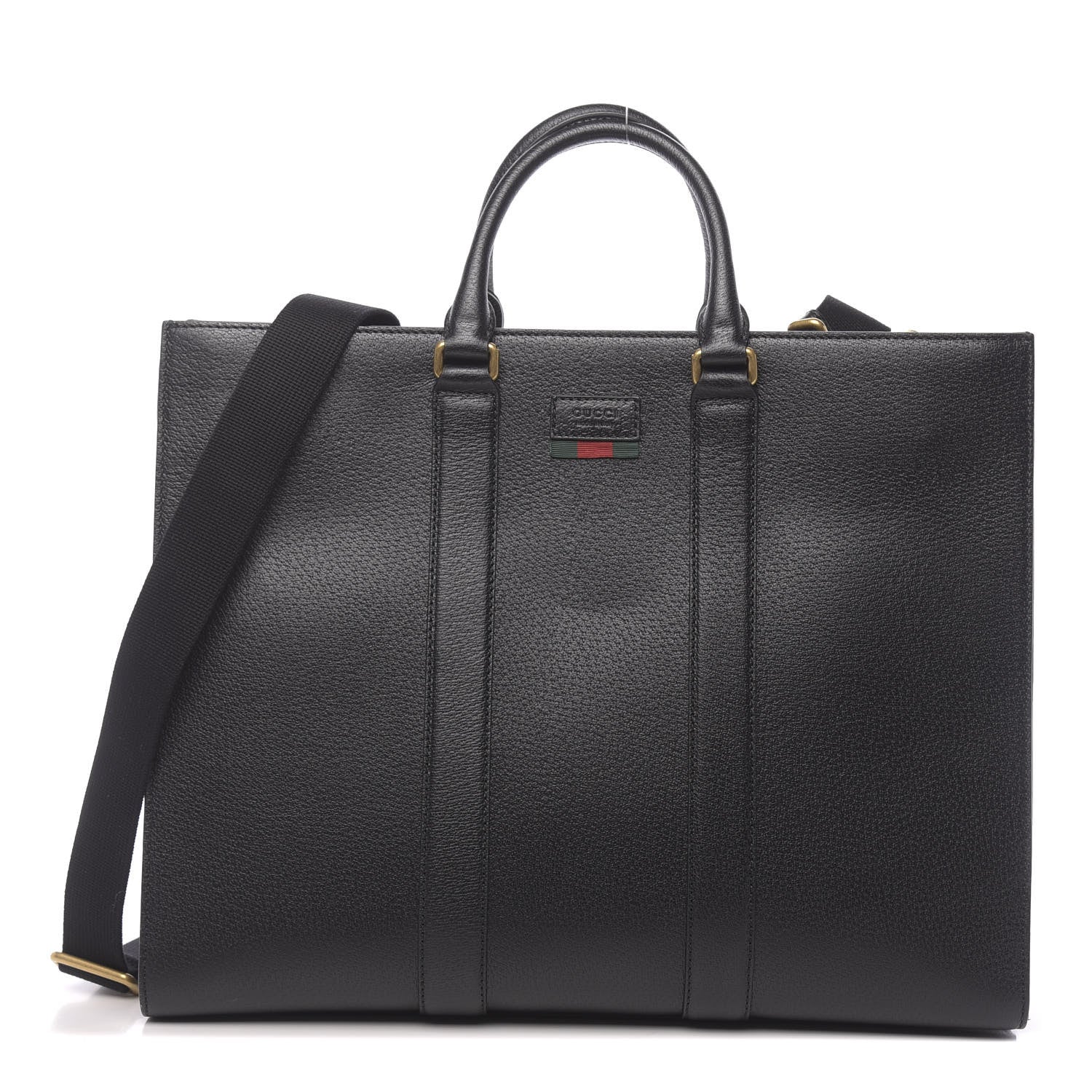Gucci Grained Calfskin Web Top Handle Tote Black 1 of 10