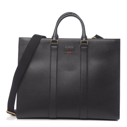 Gucci Grained Calfskin Web Top Handle Tote Black 1 of 10