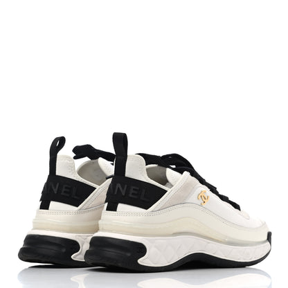 Chanel Velvet Calfskin Mixed Fibers CC Sneakers 37.5 Ivory Black 3 of 4