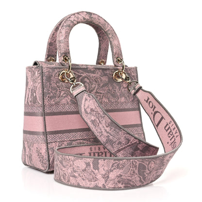 Christian Dior Canvas Toile De Jouy Reverse Embroidered Medium Lady D-Lite Gray Pink 3 of 10