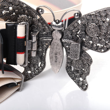 Gucci Jacquard Crystal Stripe Butterfly Belt 90 36 White 4 of 7