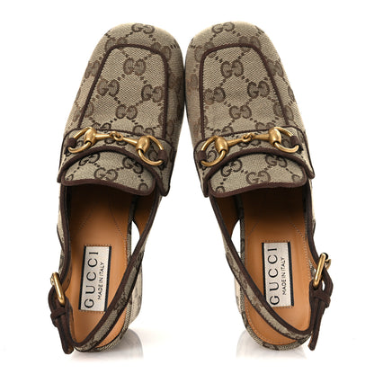Gucci Monogram Kid Scamosciato Horsebit Platform 25/85mm Slingback Mules 35.5 Beige Ebony New Acero 2 of 12