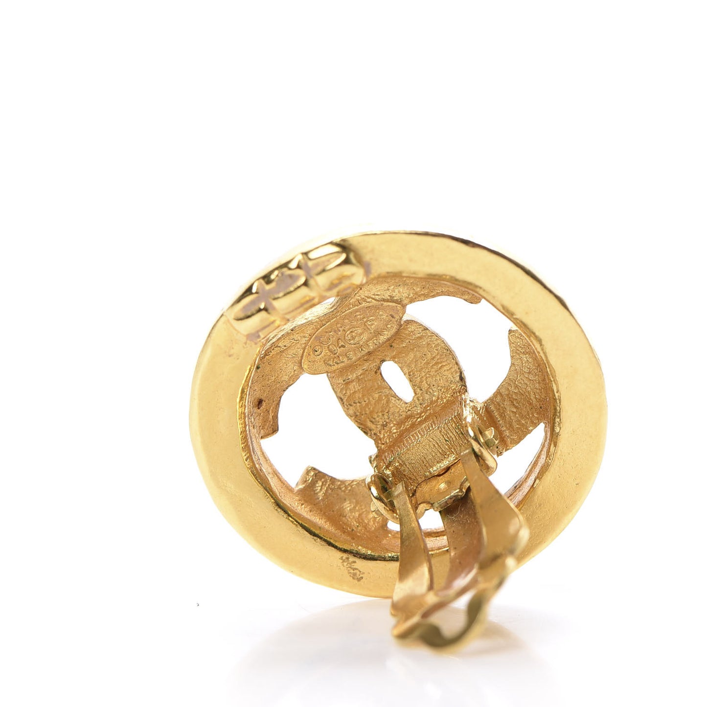 CC Button Clip On Earrings Gold