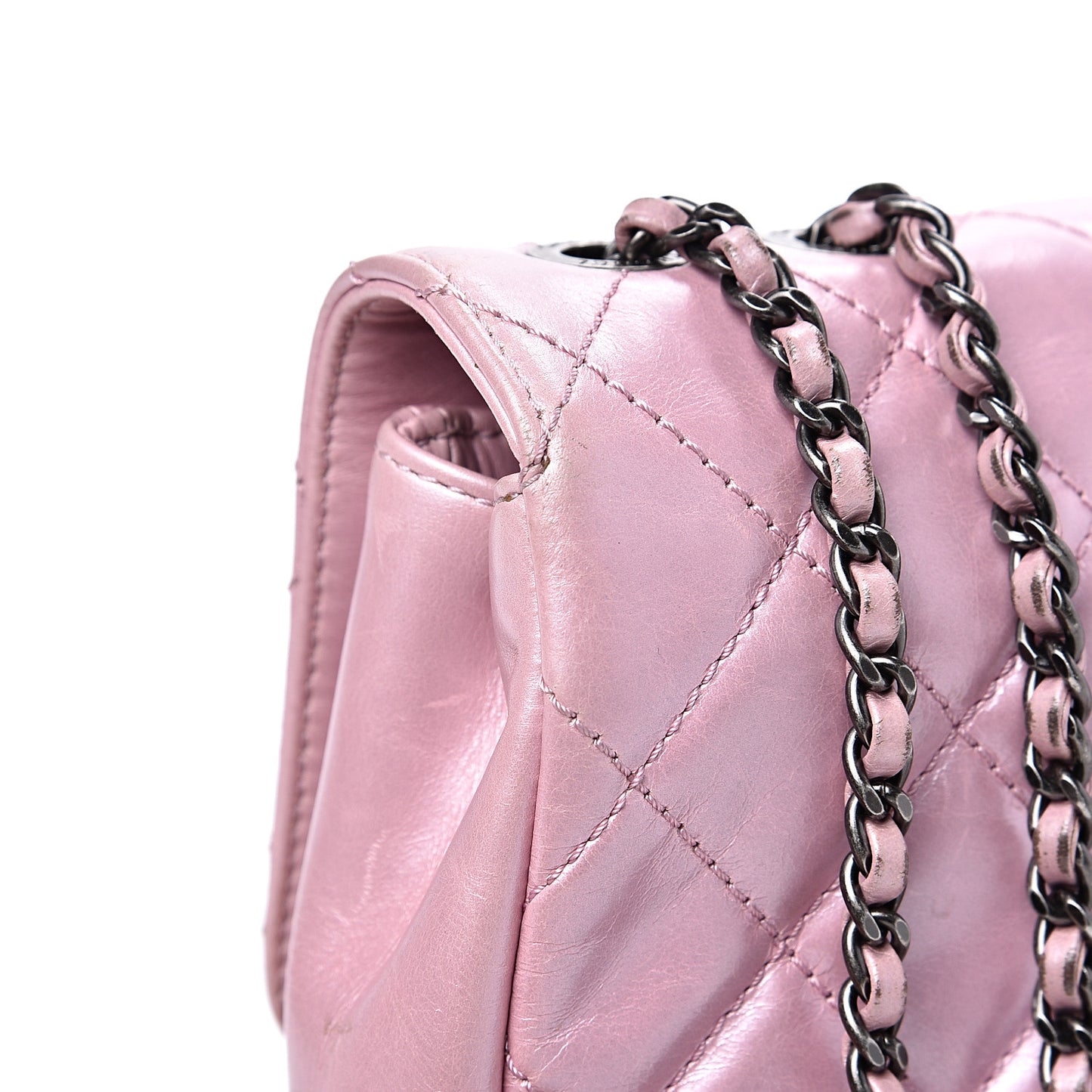 Glazed Calfskin Quilted Coco Pleats Flap Pink