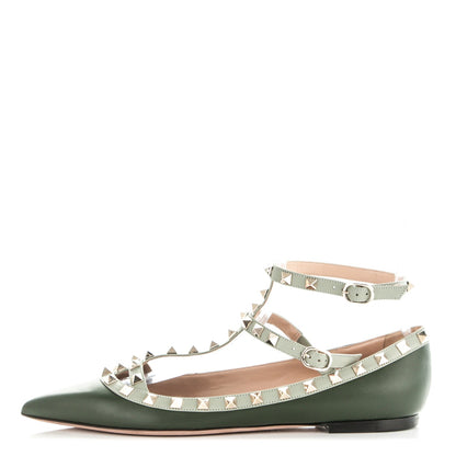 Valentino Garavani Nappa Rockstud Cage Ballerina Flats 40 Vert Fonce 1 of 8