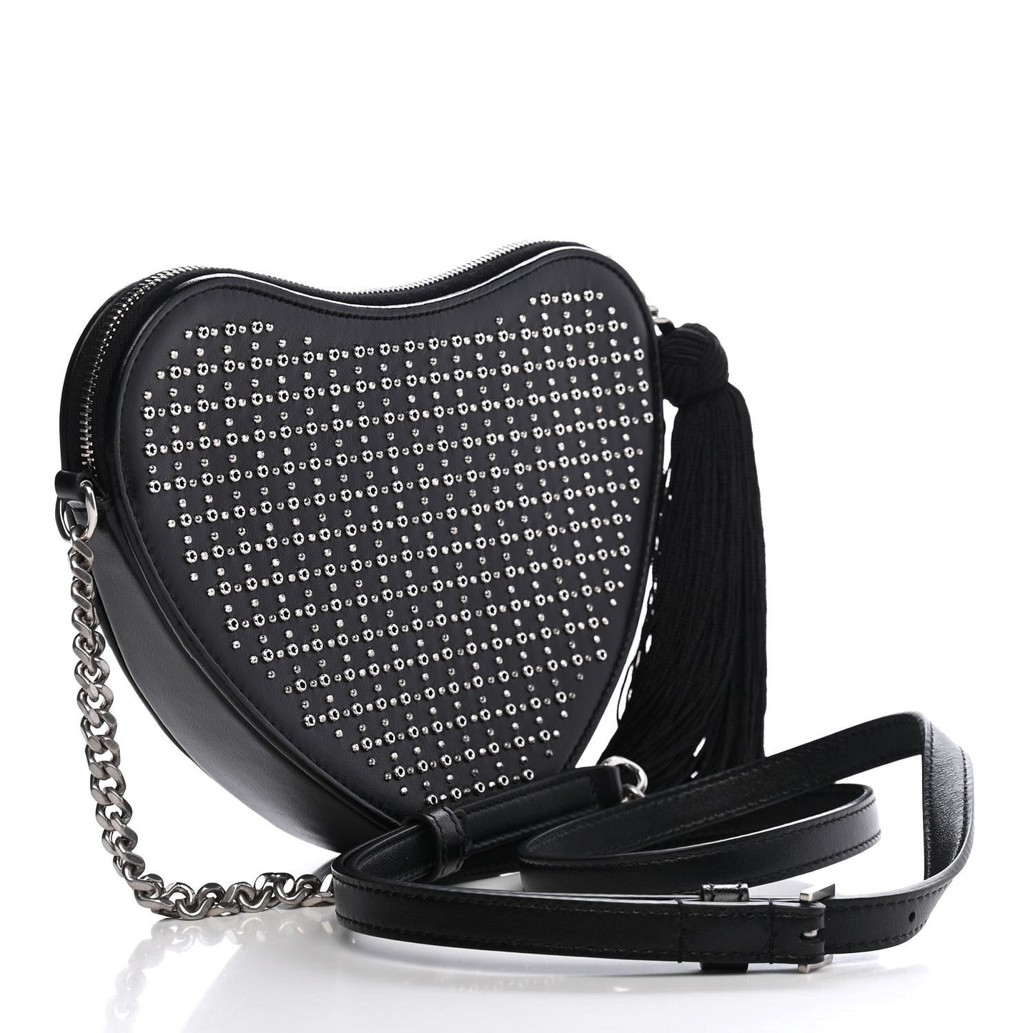 Calfskin Studded Monogram Heart Shoulder Bag Black