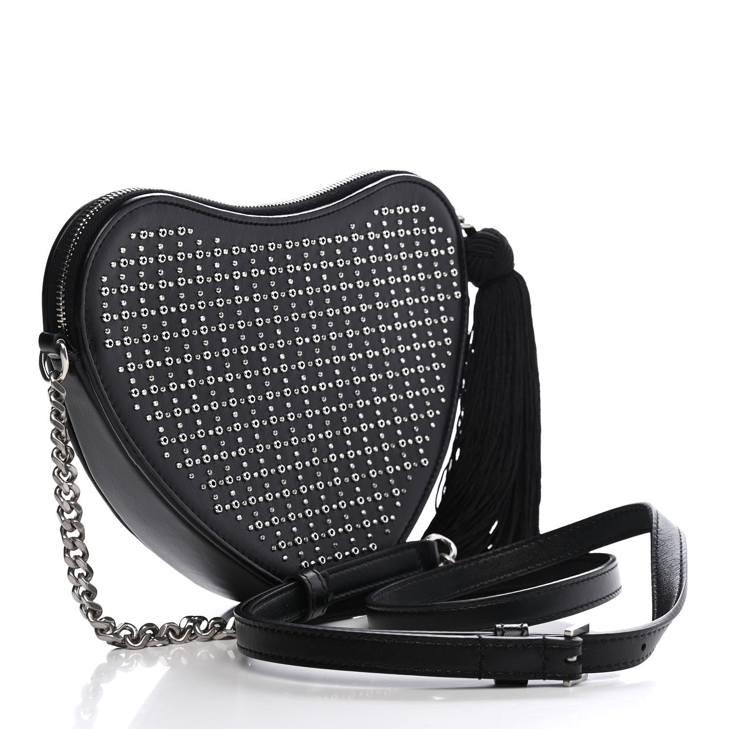 Saint Laurent Calfskin Studded Monogram Heart Shoulder Bag Black 3 of 9