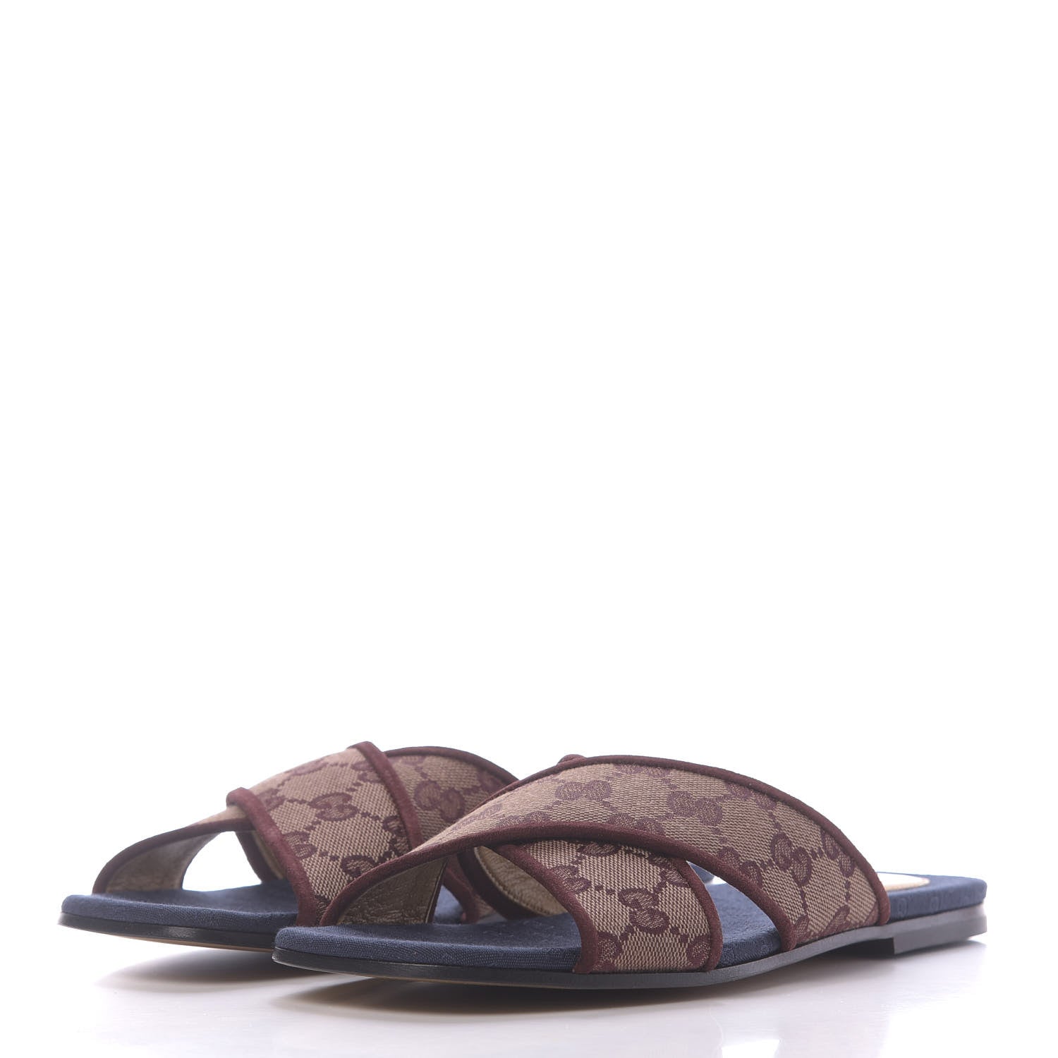 Gucci Canvas GG Monogram Womens Criss Cross Slide Sandals 37 Sahara Rubino Chardonnay 3 of 11