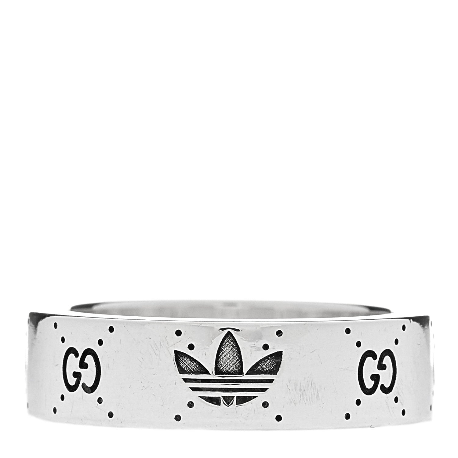 Gucci X ADIDAS Sterling Silver Trefoil GG Monogram Band Ring 57 8 1 of 6