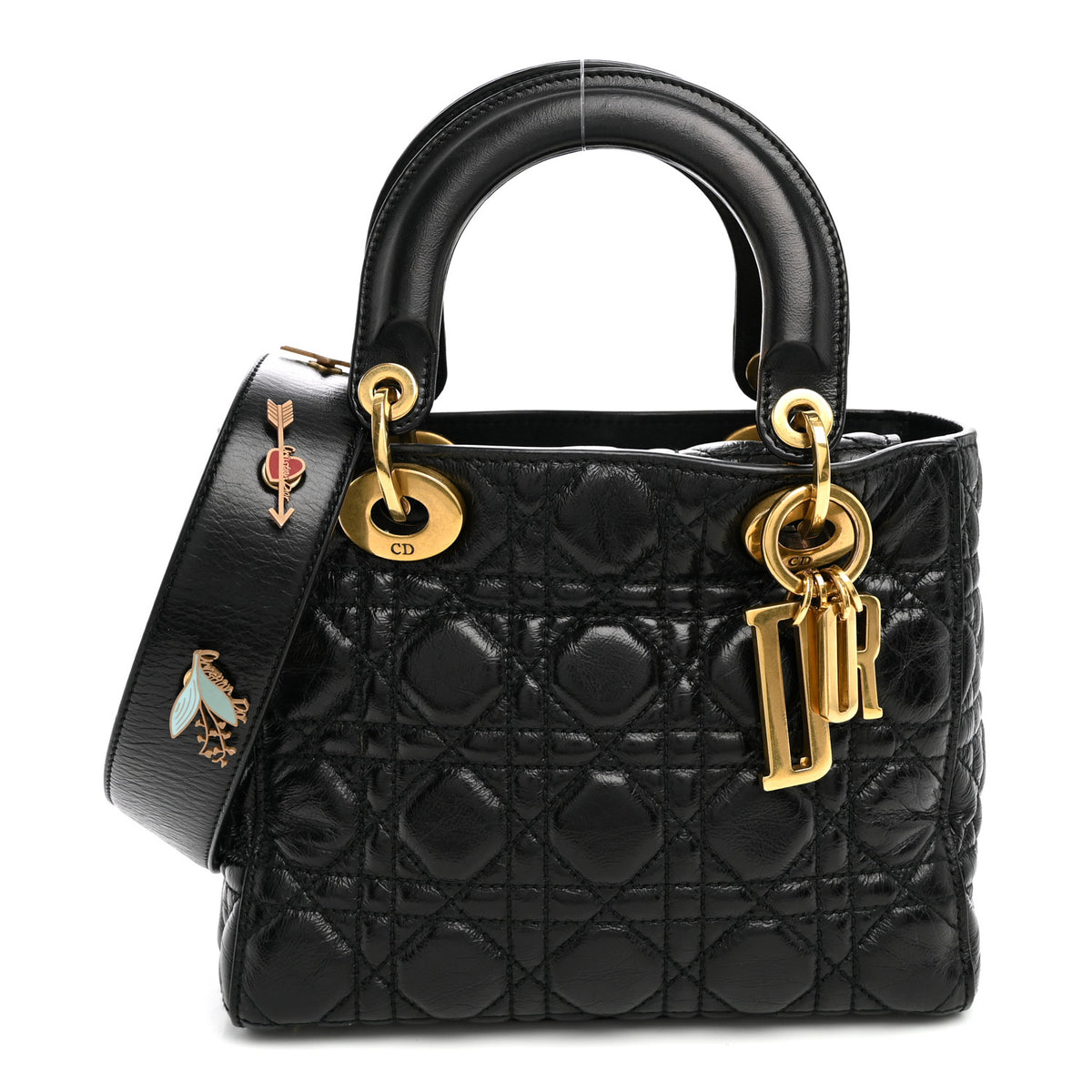 Christian Dior Crinkled Patent Cannage Small Lucky Badges My Lady Dior Black 1 of 9