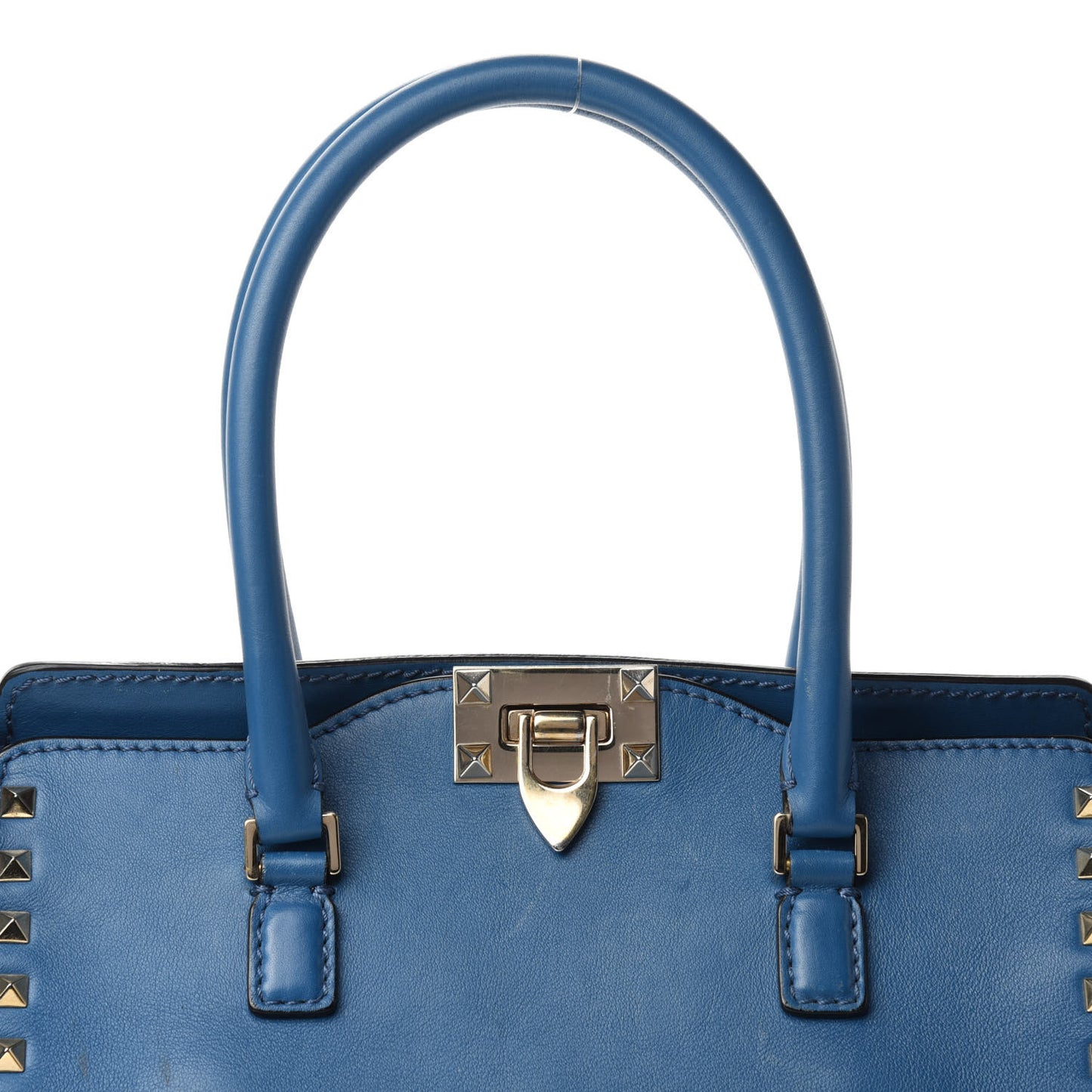 Vitello Rockstud Double Handle Tote Peacock