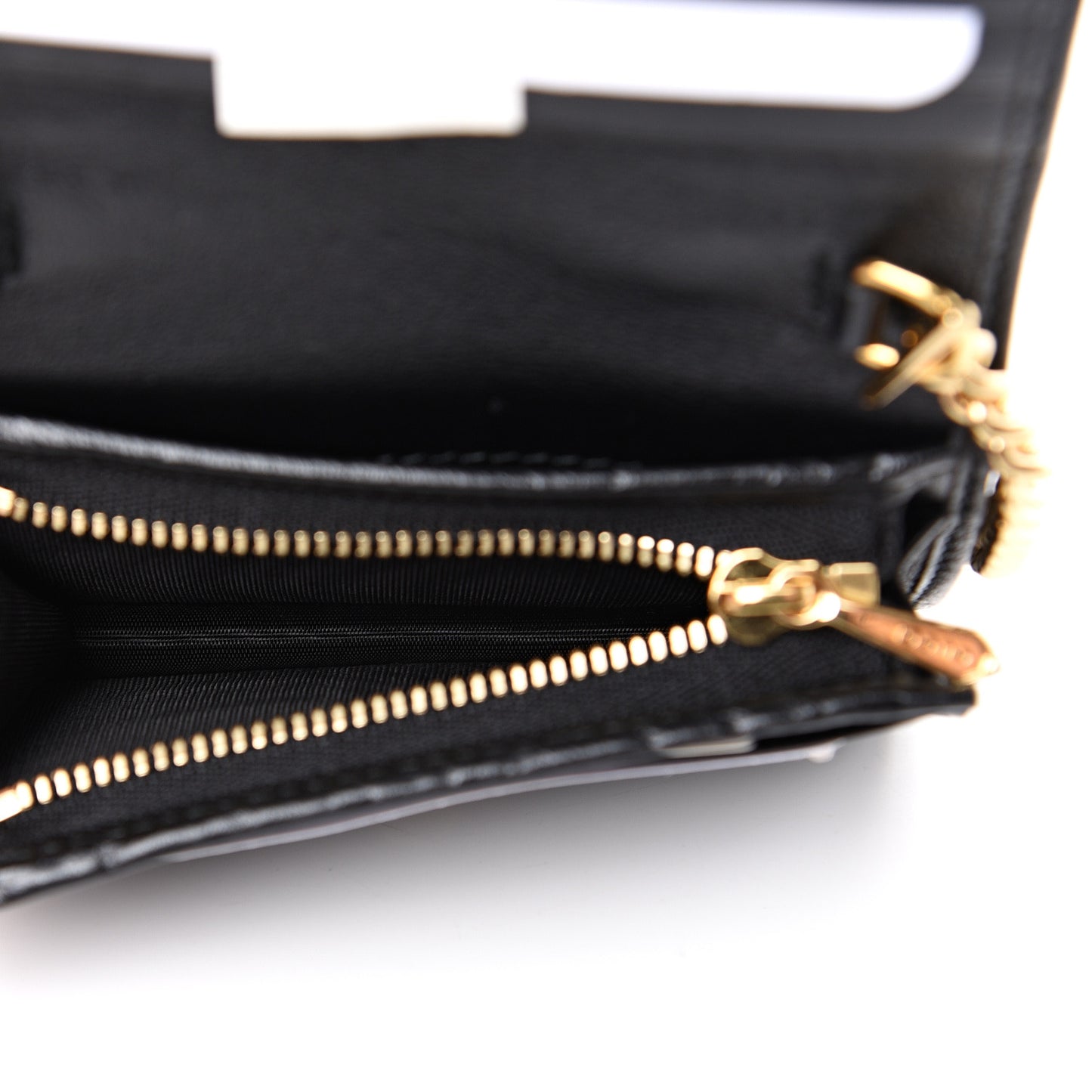 Calfskin Diagonal Striped Zumi Chain Card Case Wallet Black Beige