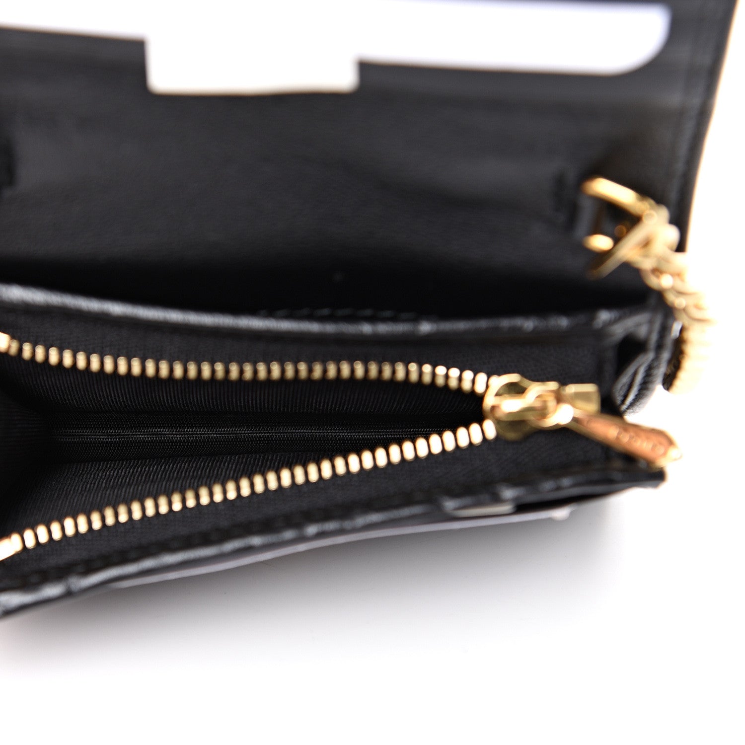 Gucci Calfskin Diagonal Striped Zumi Chain Card Case Wallet Black Beige 4 of 6