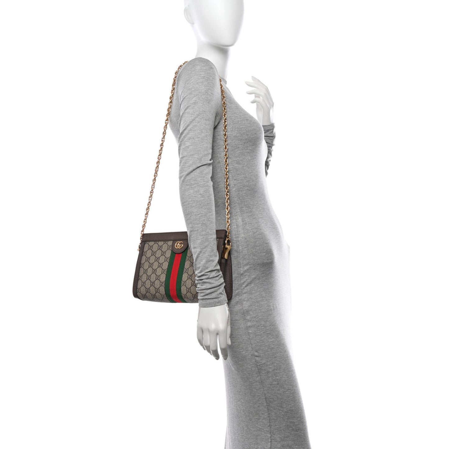 GG Supreme Monogram Web Small Ophidia Chain Shoulder Bag Brown