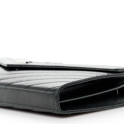Saint Laurent Grain De Poudre Matelasse Chevron Monogram Chain Wallet Black 9 of 10