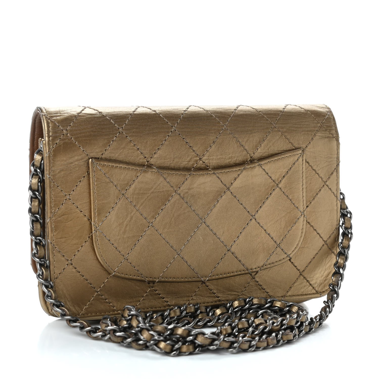 Chanel Metallic Aged Calfskin Quilted Reissue Wallet On Chain WOC Gold 2 of 4