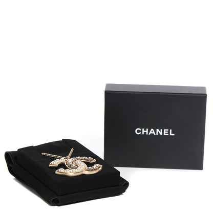 Chanel Crystal Pearl CC Pendant Necklace Gold 5 of 5