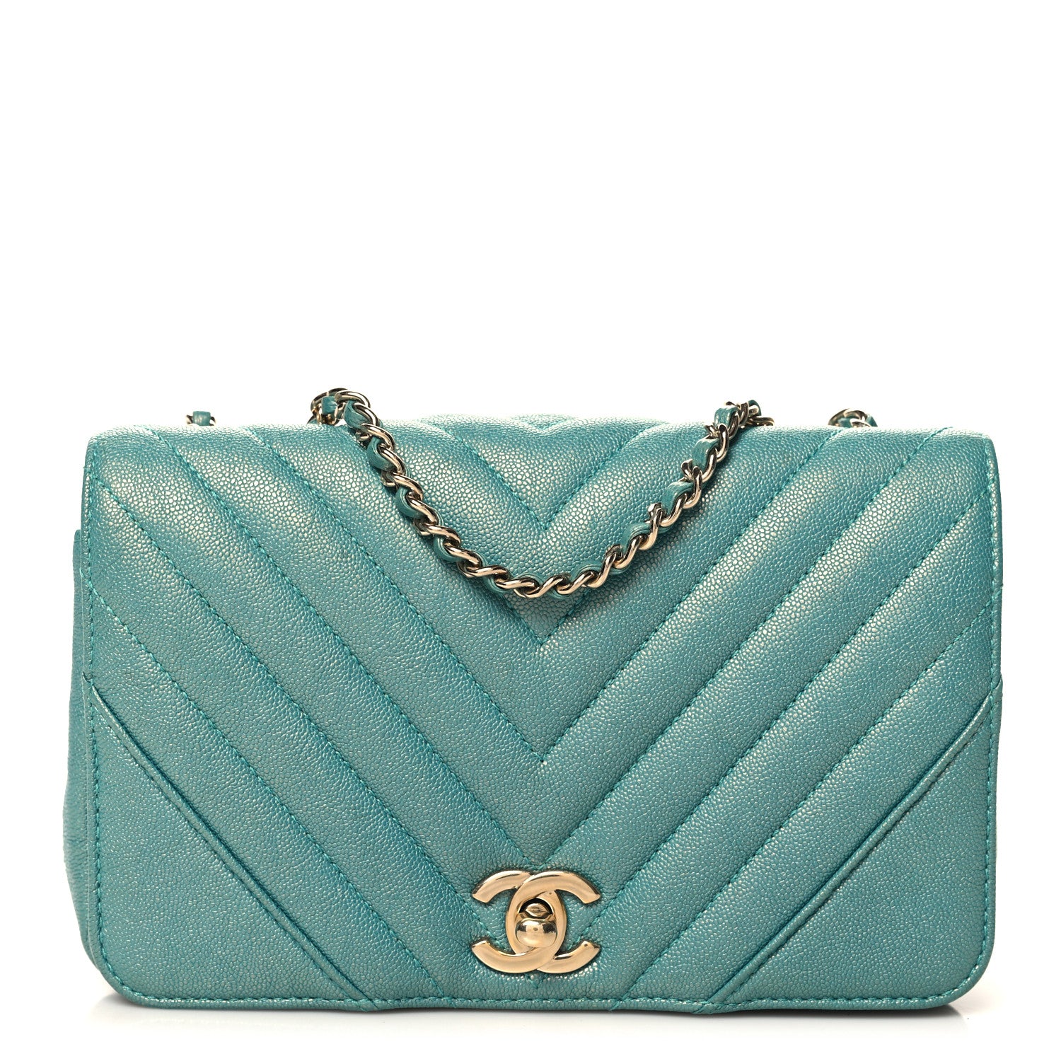 Chanel Caviar Chevron Quilted Small Statement Flap Turqouise 1 of 12