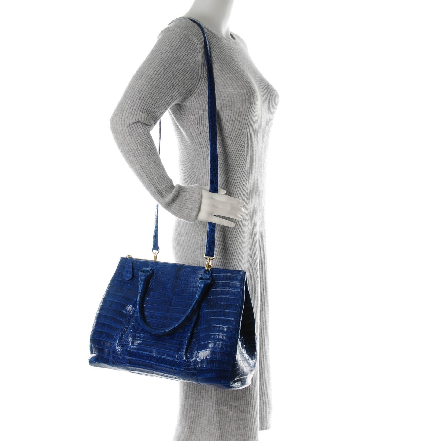 Crocodile Executive Double Zip Tote Blue