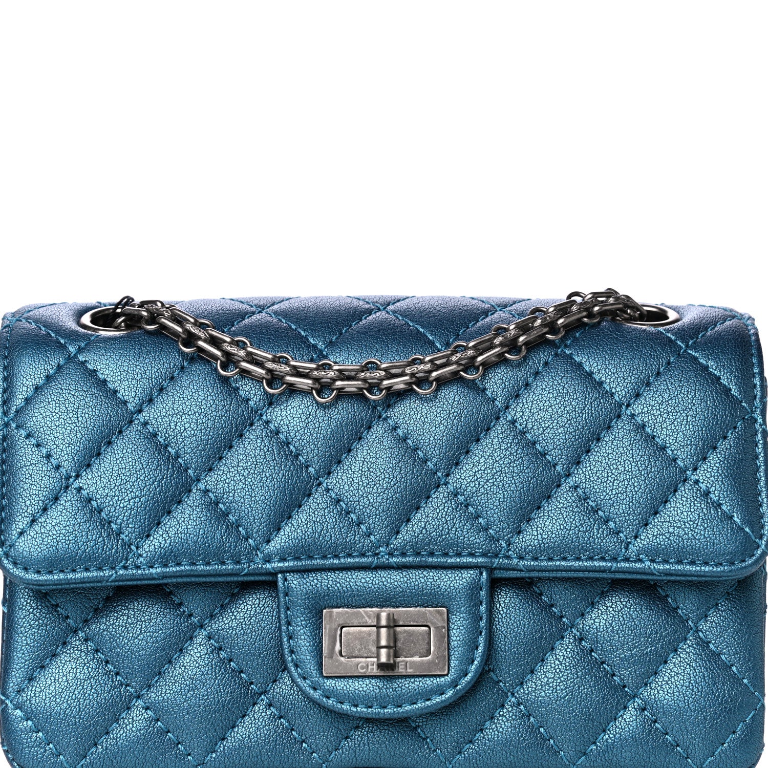 Chanel Metallic Sheepskin Quilted 2.55 Reissue Mini Flap Blue 8 of 10
