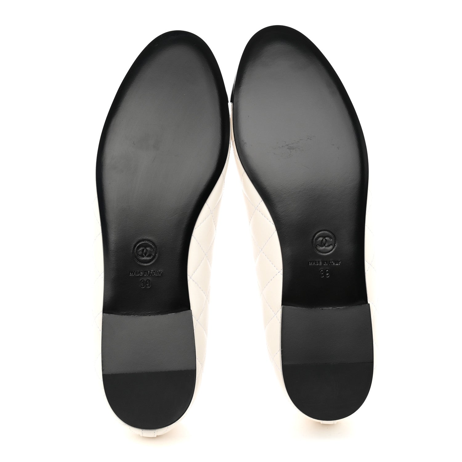 Chanel Canvas Lambskin Quilted CC Cap Toe Ballerina Flats 39 White Black 5 of 10
