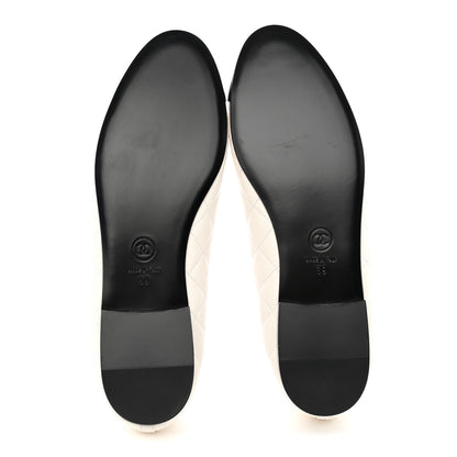 Chanel Canvas Lambskin Quilted CC Cap Toe Ballerina Flats 39 White Black 5 of 10