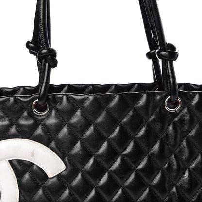 Chanel Calfskin Quilted Large Cambon Tote Black White 10 of 18