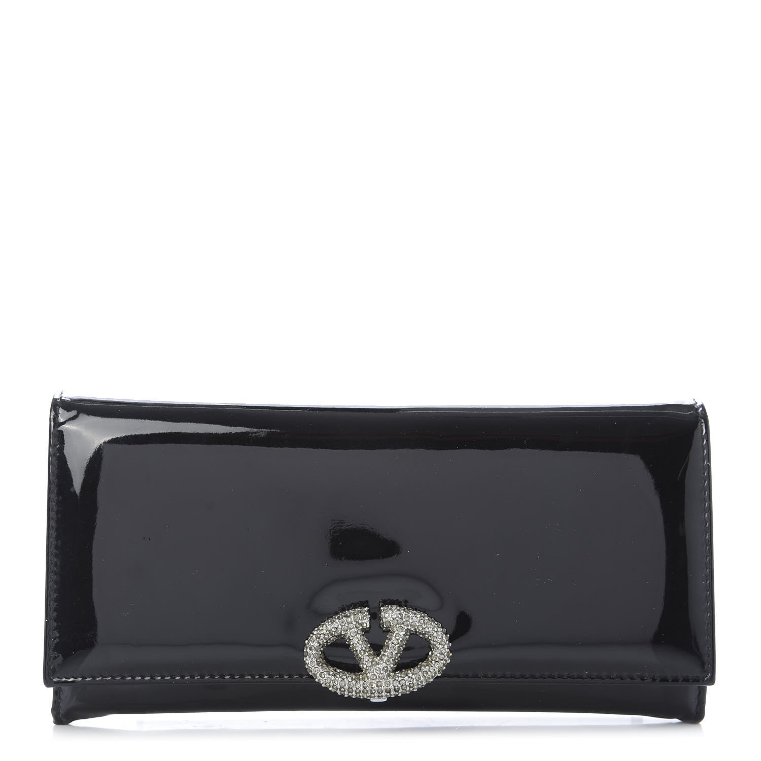Valentino Garavani Patent Crystal Flap Wallet Black 1 of 10