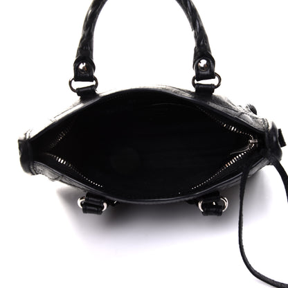 Balenciaga Agneau Classic Silver Hardware Nano City Logo Strap Black White 4 of 9