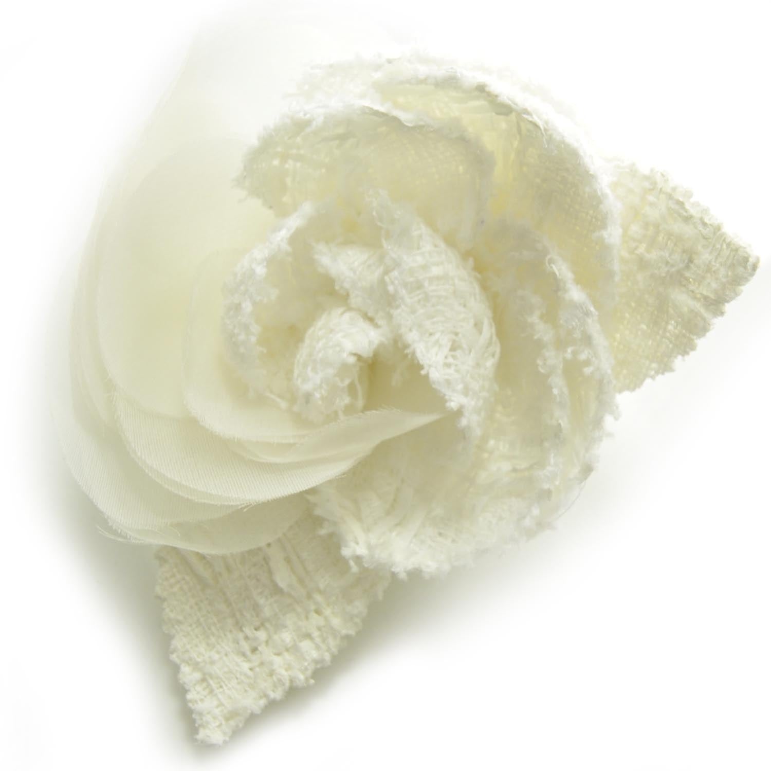 Chanel Fantasy Tweed Camellia Pin Brooch Ivory 1 of 5