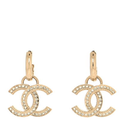 Chanel Metal Crystal CC Hoop Drop Earrings Gold 1 of 5