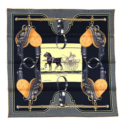 Hermes Silk Carrick a Pompe Scarf 70 Bleu Noir Jaune Soufre 1 of 3