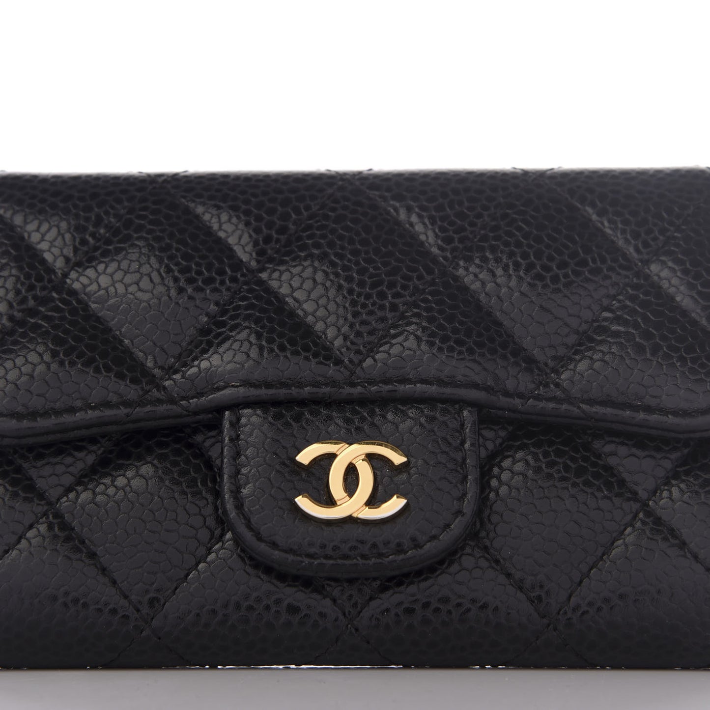 Caviar Quilted Flap Card Holder Wallet Black