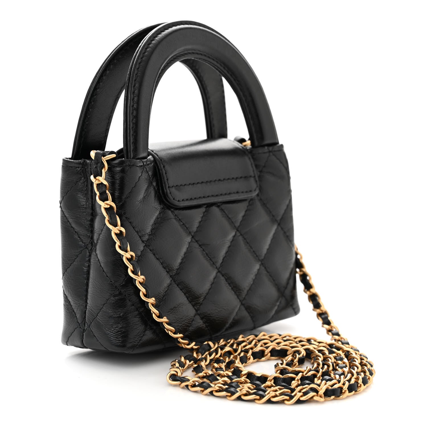 Chanel Shiny Aged Calfskin Quilted Mini Nano Kelly Shopper Black 3 of 10