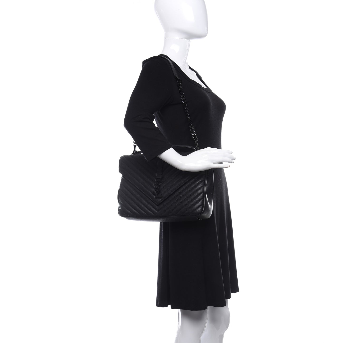 Sheepskin Matelasse Chevron Monogram Monochrome Large College Satchel Black