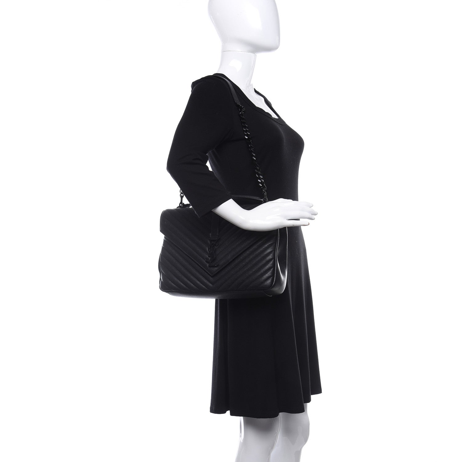 Saint Laurent Sheepskin Matelasse Chevron Monogram Monochrome Large College Satchel Black 2 of 9