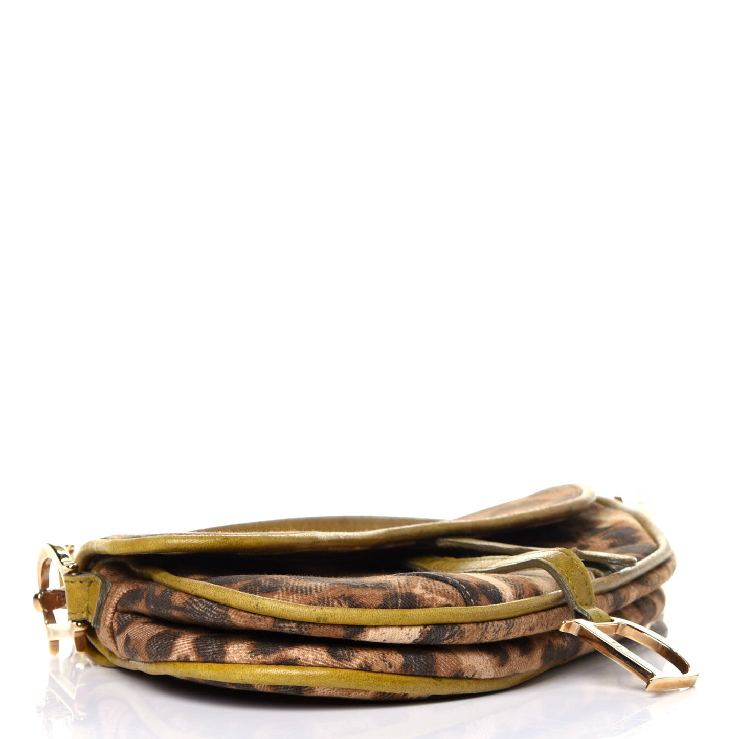 Canvas Leopard Print Ostrich Saddle Bag Brown Green